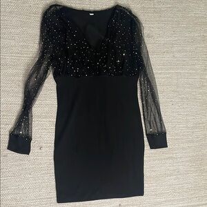 Elegant Black Dress with Sheer Sleeves